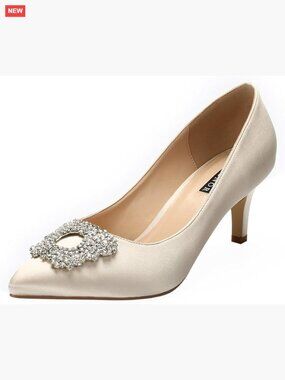 Satin Rhinestone Brooch Low Heel Pumps Wedding Party Dance Shoes